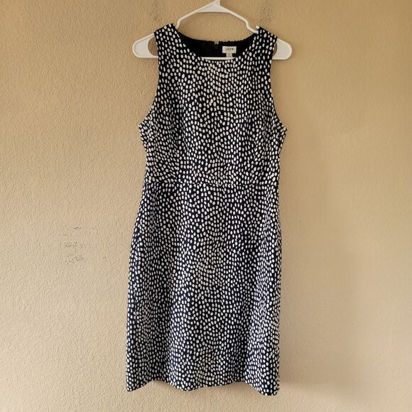 J. Crew Sheath Dress Sz 8 Basketweave Oncilla Animal Print Navy Off-White AK897 - Picture 1 of 9